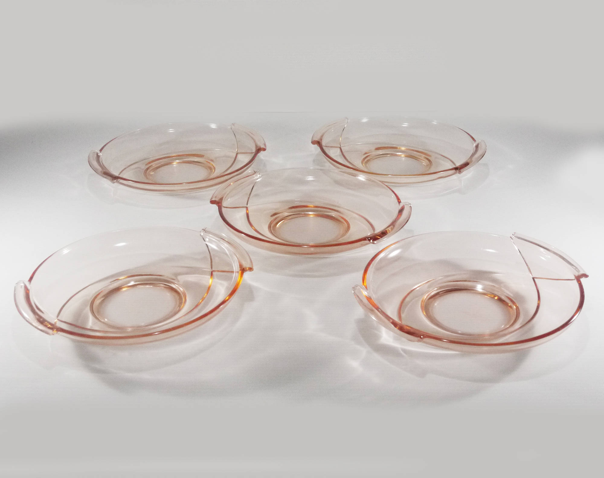 1930s French Pink Glass Dish Set of 5