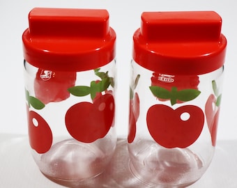 Vintage French Glass Canisters Kitchen Storage Apple Decor Jar set 1970s GULF Gas Advertising Gift