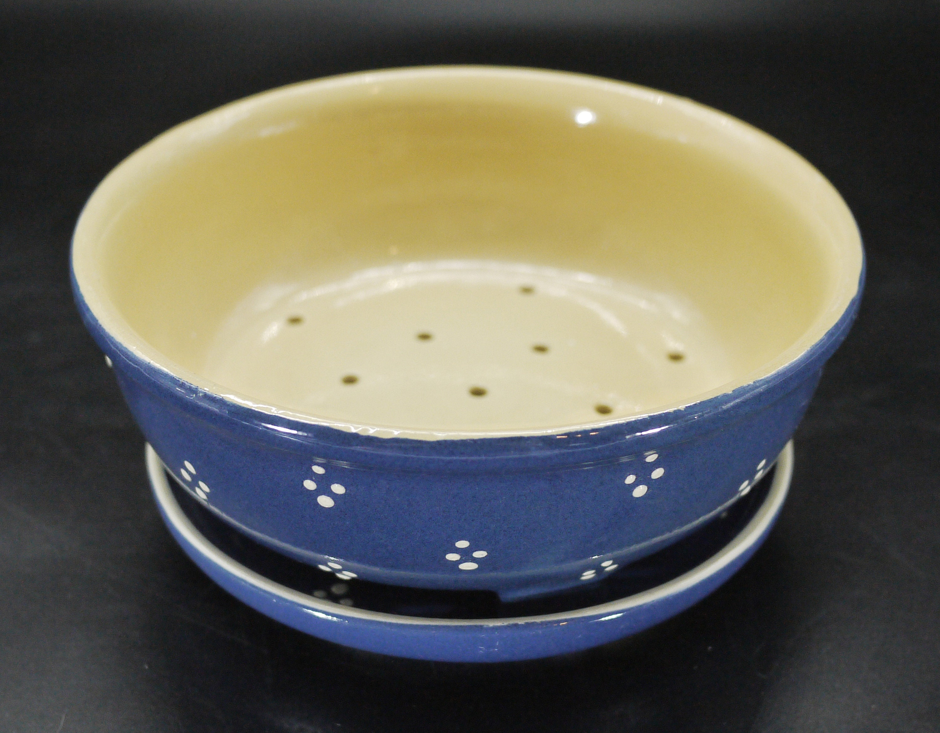 French Glazed Pottery Colander with Drip Plate