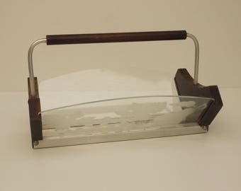 French Art Deco Bread Basket Wood and Glass