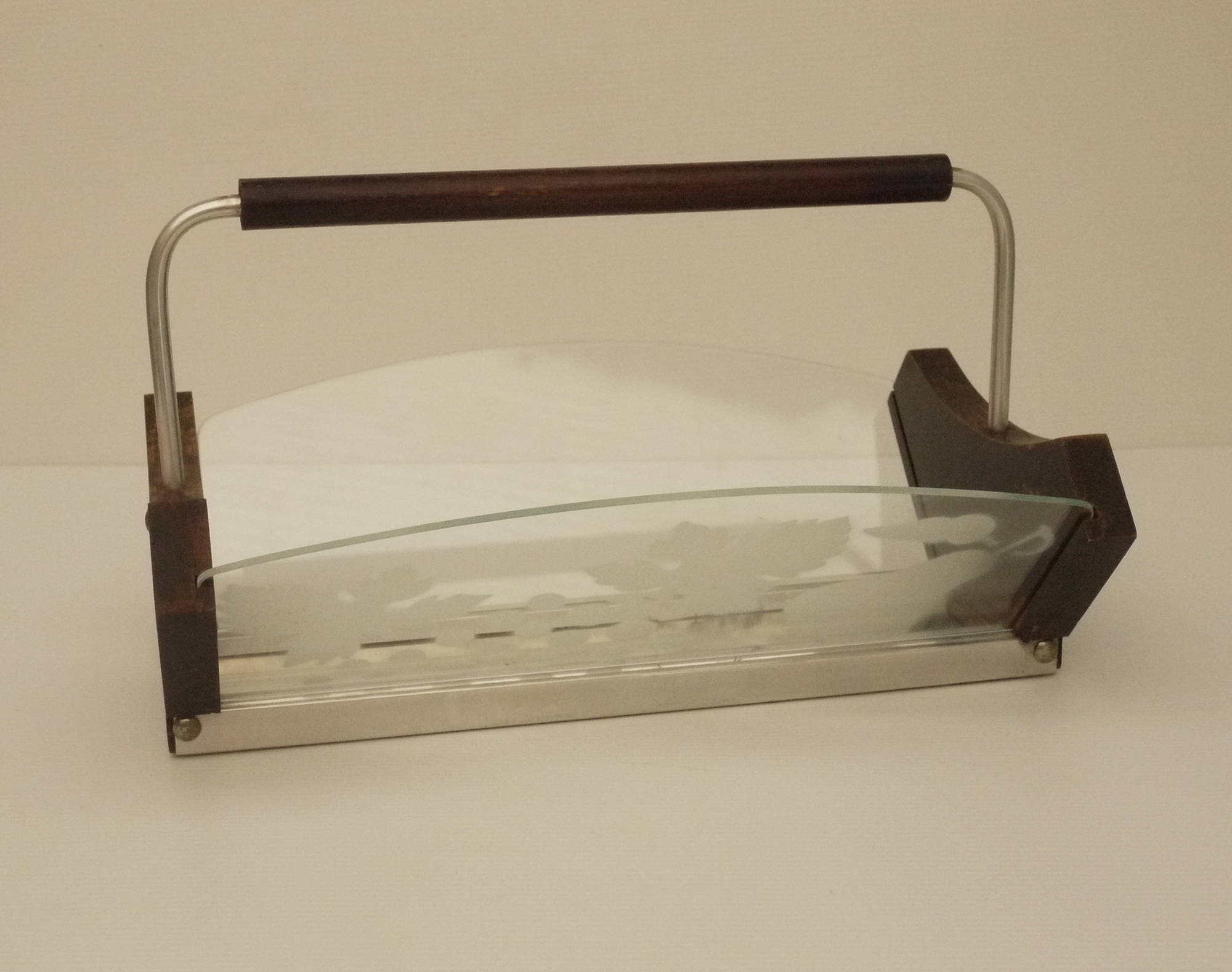 French Art Deco Wood & Glass Fruit Basket