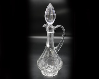 Vintage French Crystal Claret Jug Ewer Decanter - Cut Glass Carafe with Stopper