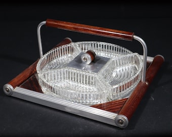 Art Deco Appetizer Tray French Cocktail Platter with Dishes Vintage Holiday Centerpiece