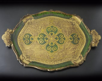 Florentine Vintage Green and Gilded Gold Tray