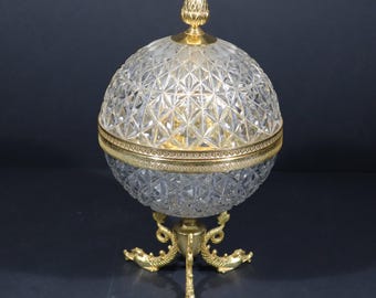 French Ormolu Globe Tantalus Style Liquor Set – Vintage Decanter & 6 Shot Glasses