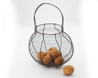 French Wire Basket Rustic Kitchen Egg Storage Gathering Basket