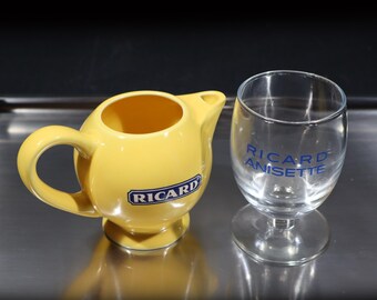 Vintage Ricard Yellow Pitcher & Shot Glass set For One Person