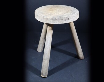 Primitive French Wooden Stool Tripod Milking Stool Perriand Style