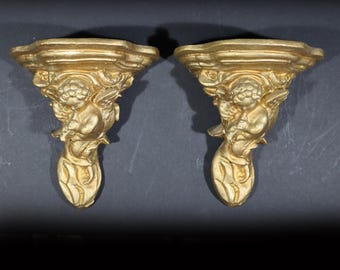 Vintage Italian Cherub Shelf Decor Ornate Angel Putti Sconces for a Touch of Opulence