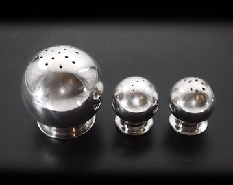 Luc Lanel Silver-Plated Salt, Pepper & Sugar Shakers – 1930s French Modernist Set