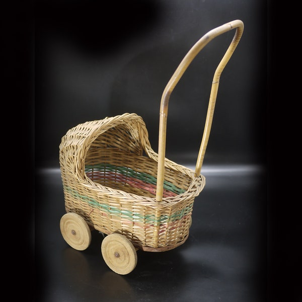 Vintage French Wicker Doll Pram