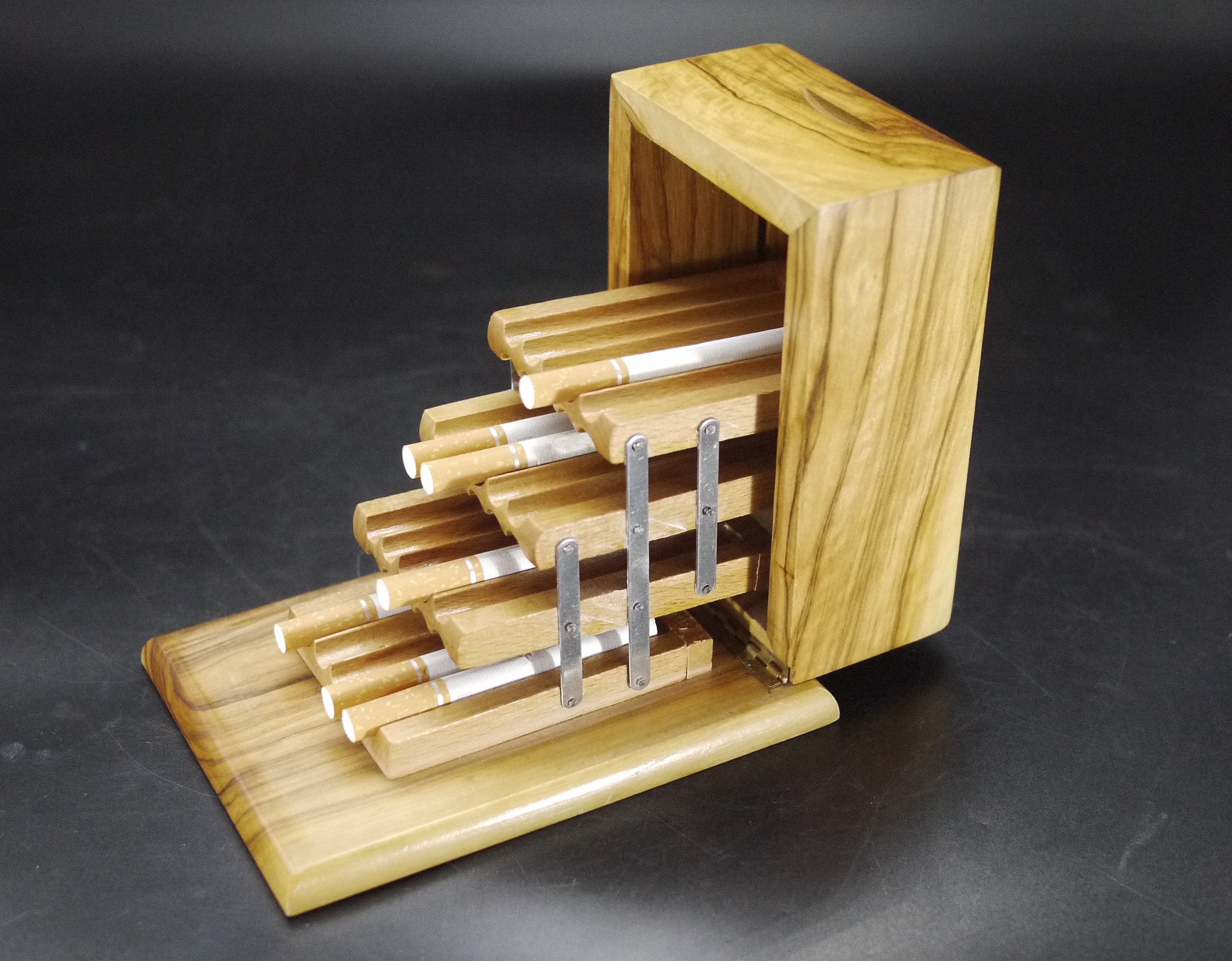 French Wooden Cigarette Box with Folding Tiers