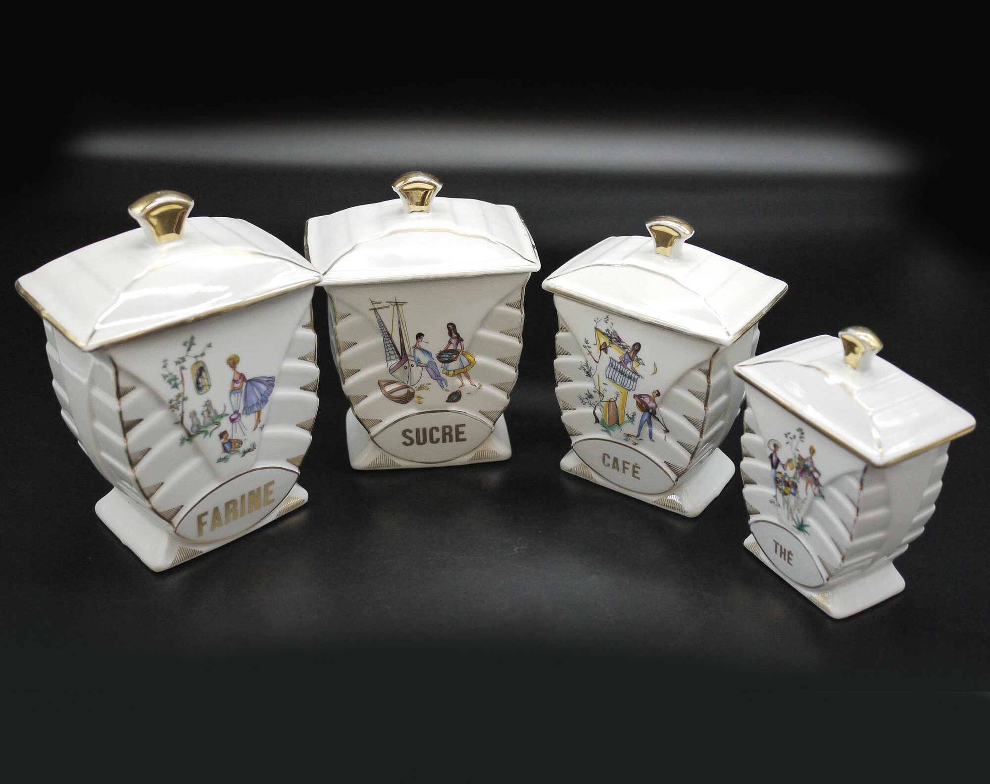 Limoges Porcelain Kitchen Canisters, S/4