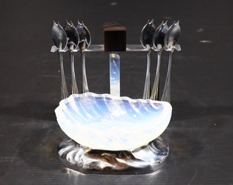 Art Deco Oyster Forks with Stand - 1930s Elegant French Cocktail set