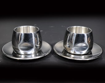 Vintage Espresso Cups set for 2, Italian AMC Art Design Coffee Cup and Saucer set, 70s Stainless Steel Kitchen Decor