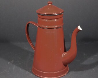 Large Vintage Enamelware Coffee Pot French brown Enamel Coffee Biggin Cafetiere