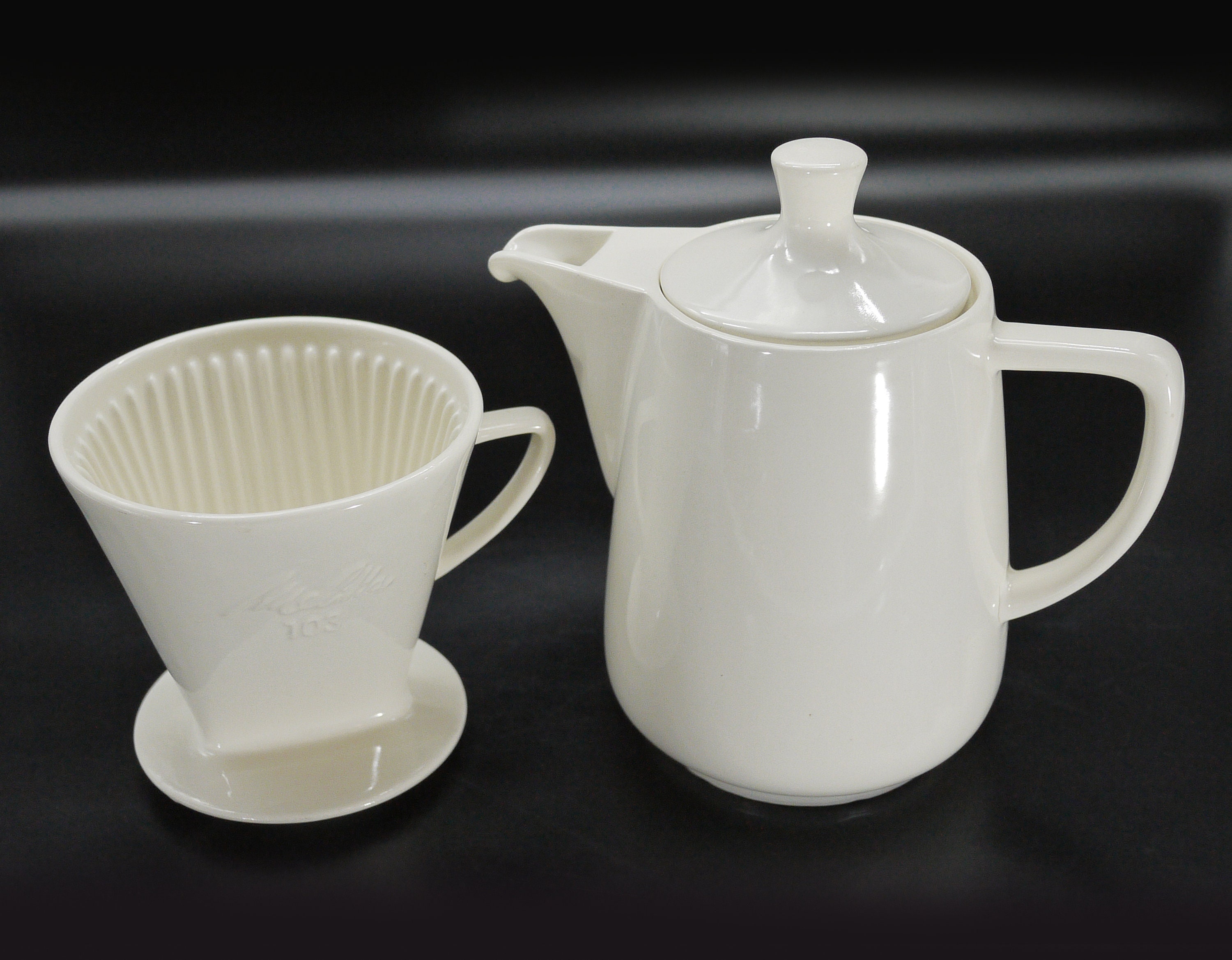 Melitta White Porcelain Coffee Pot and Filter