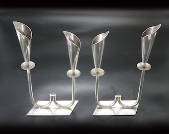 Pair of Hans Jensen Calla Lily Candlesticks in Silver Plate