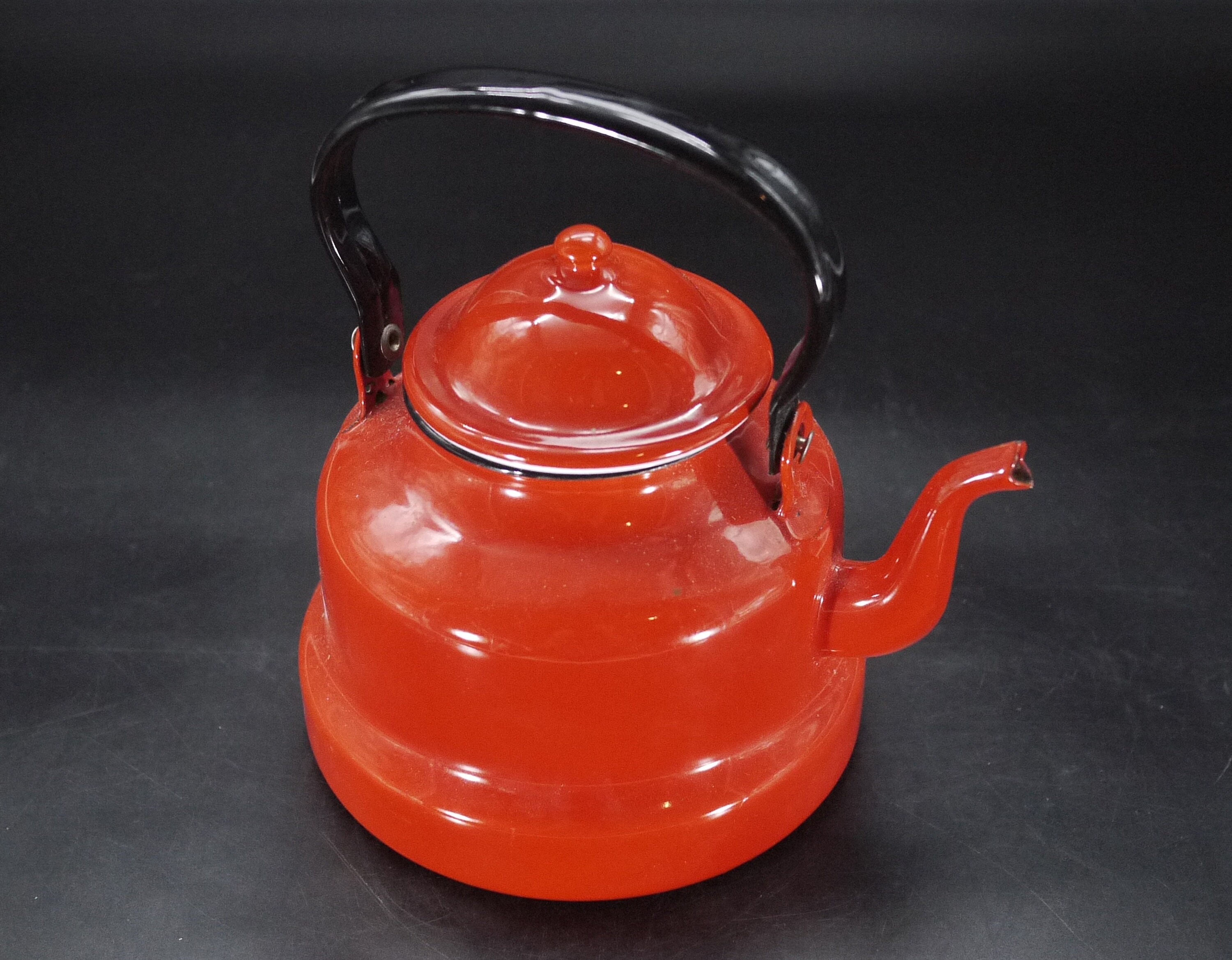 French Red Enamel Large Tea Kettle