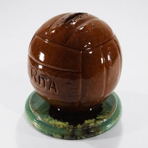 Vintage Soccer Ball French Pottery Coin Bank image 4