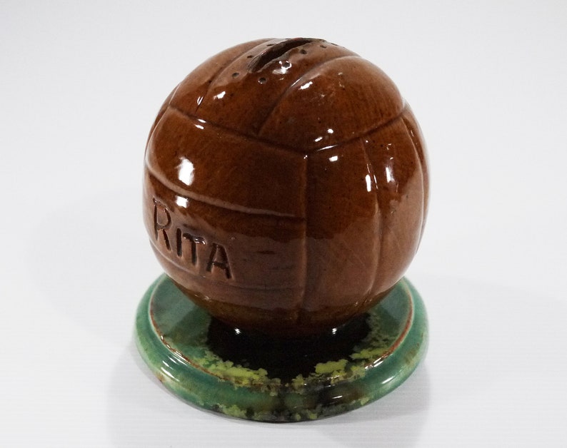 Vintage Soccer Ball French Pottery Coin Bank image 4