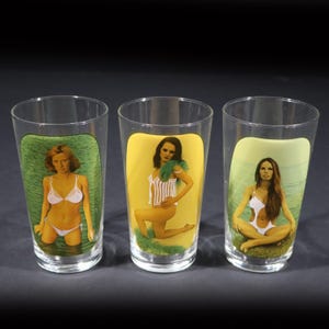 Fransk vintage Pin Up Highballglasset, rolig barbestick från 1970-talet