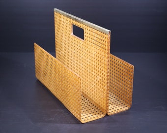 French Vintage Magazine Rack Acrylic & Rattan Christian Dior Home Collection Vinyl Holder