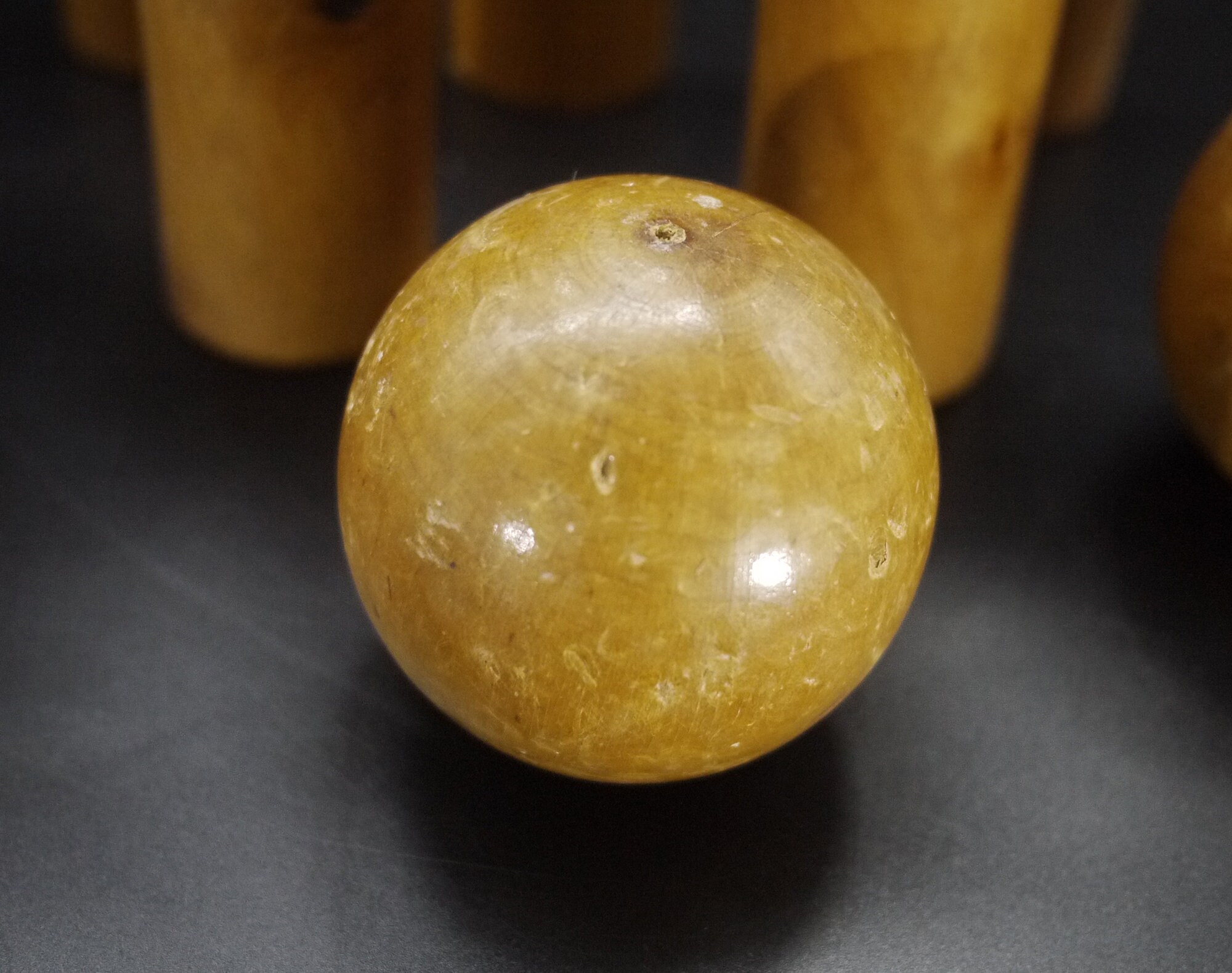 Vintage French Wooden Bowling Pins and Balls
