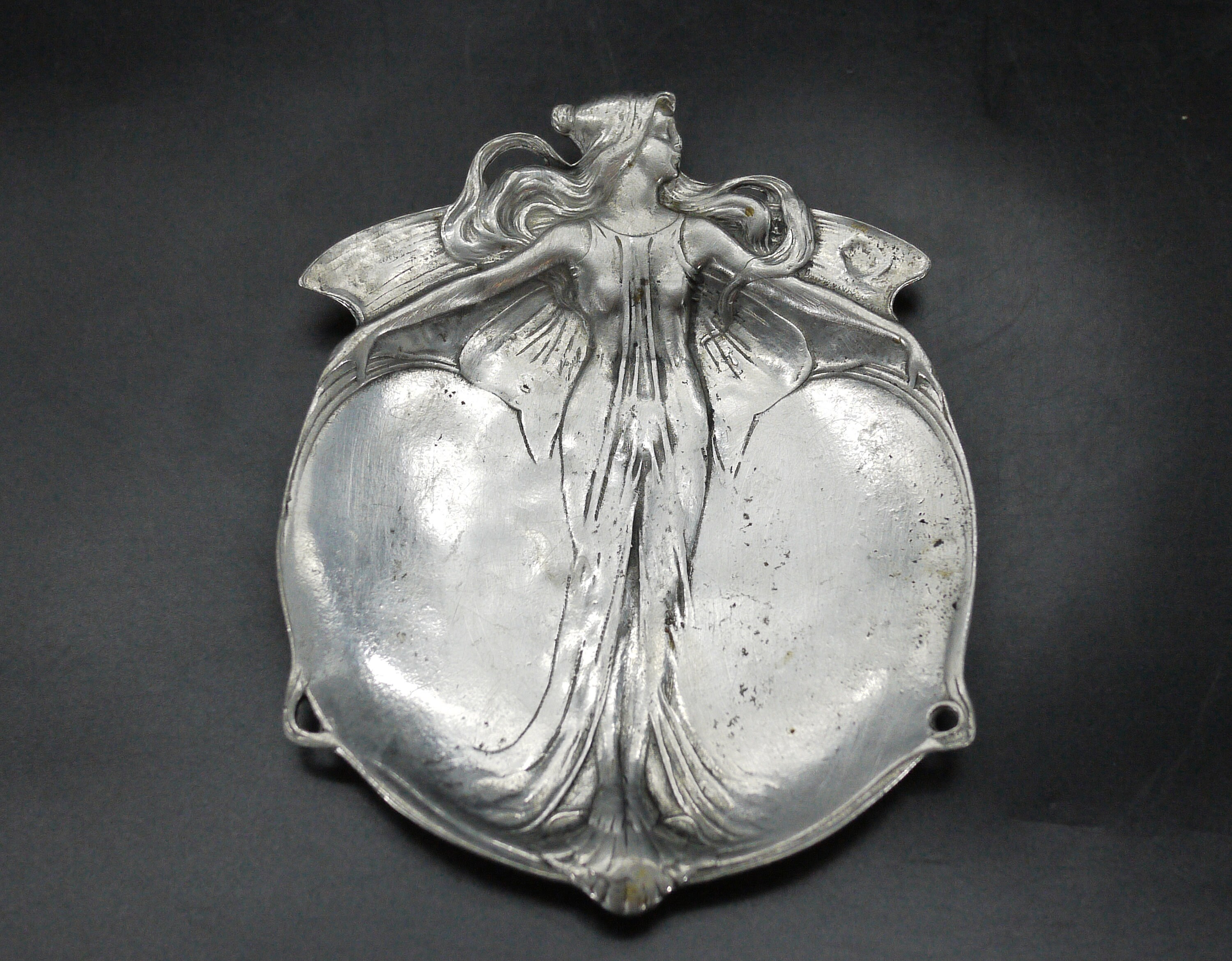 Art Nouveau Pewter Fairy Winged Woman Tray