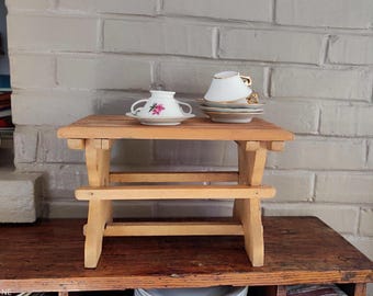 French Vintage Foot Stool Small Wooden Display Stand, Slat Foot Stool Step Stool