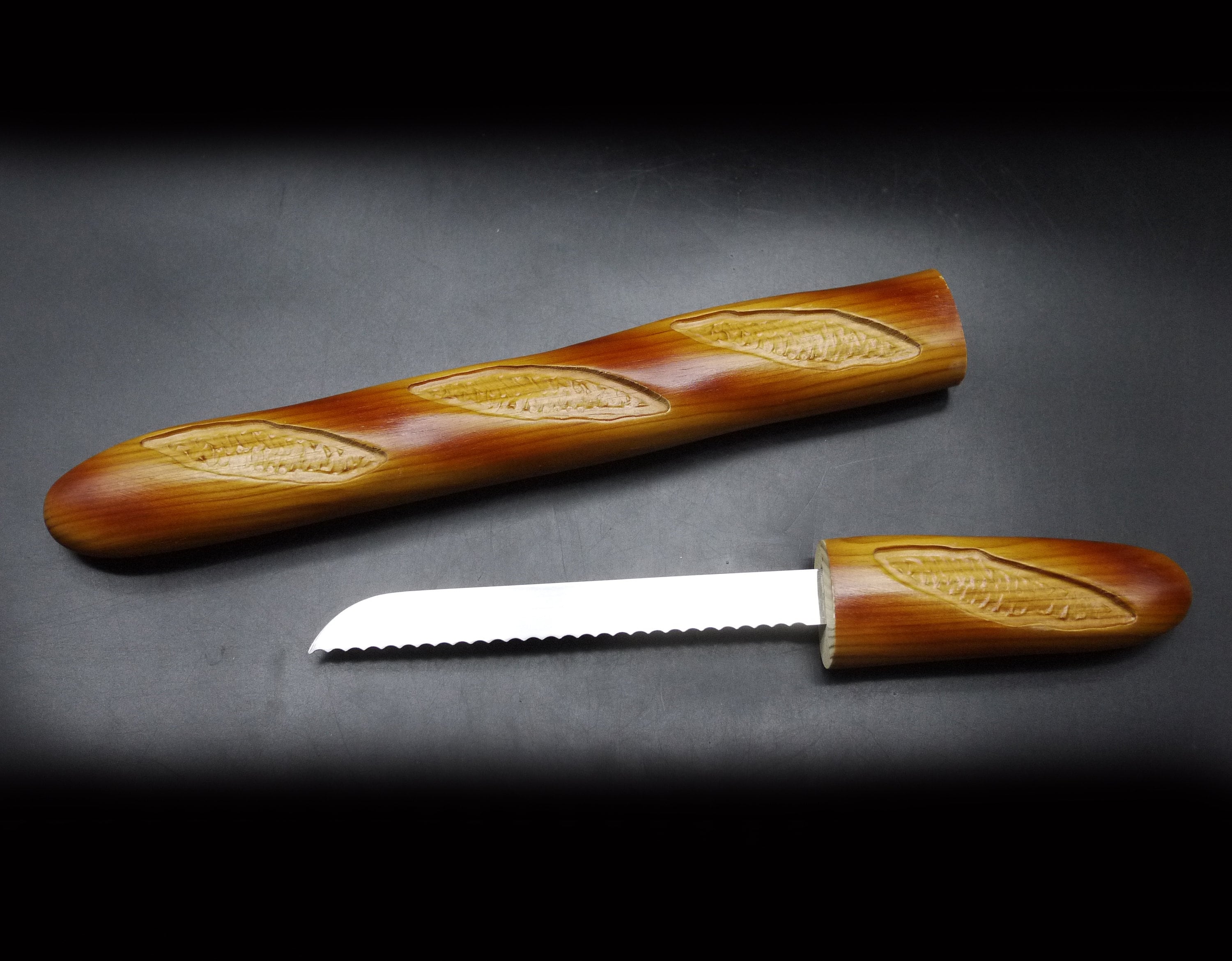 Vintage French Wood Baguette Bread Knife by Cuzin