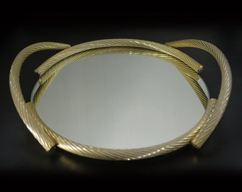 French Gilded Rope Mirrored Serving Tray