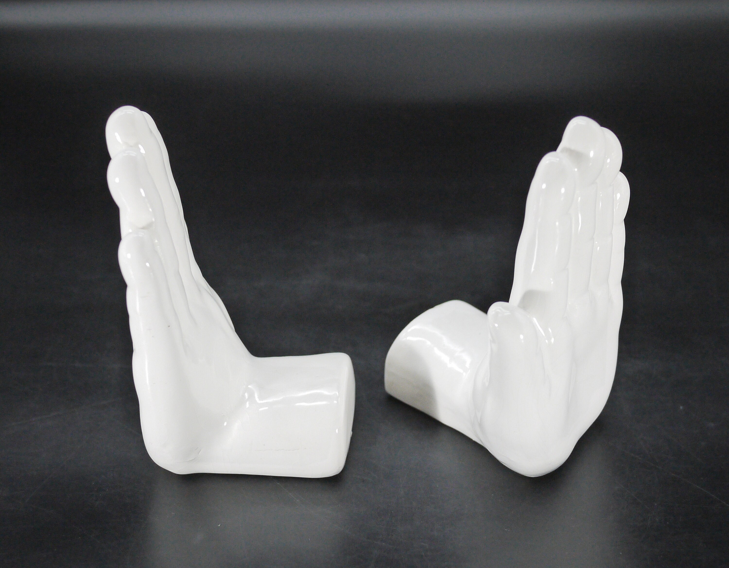 Vintage White Ceramic Hand Bookends