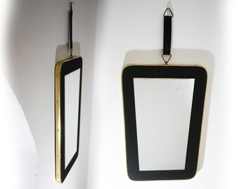 Mid Century Modern Mirror Vintage Aesthetic Mirror Brass and Black Velvet French Wall Decor