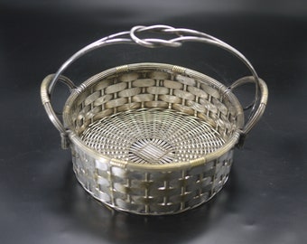 French Art Deco Silver Plated Woven Basket Decorative Centerpiece Fruit or Bread Basket
