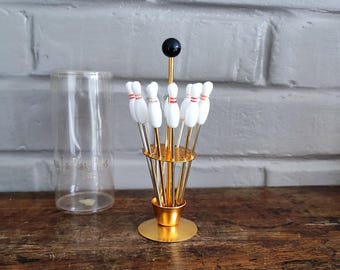 Vintage Bowling Pin Cocktail Picks - Mid Century Funny Party Accessories