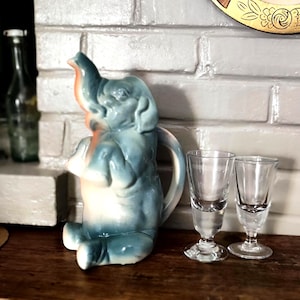 French Elephant Pitcher in Blue and Pink Vintage Ceramic, Saint Clement