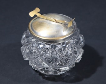Französische Vintage Zuckerdose aus Glas mit gefederter Zange
