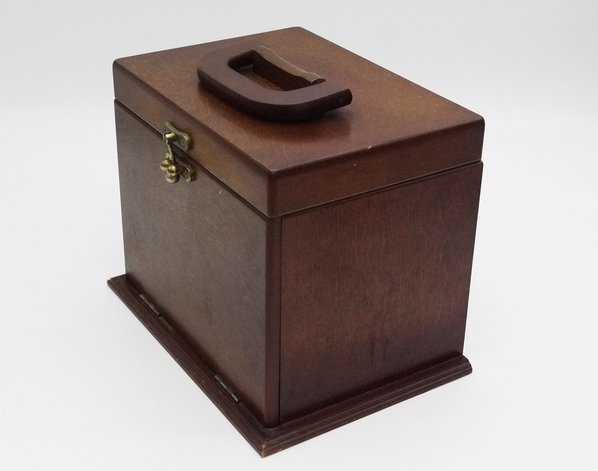 French Wood Jewelry Chest of Drawers with Mirror and Handle Vintage