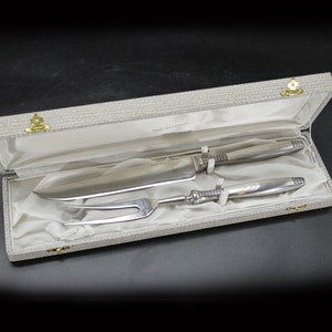 Vintage Silver Plated Carving Set French Boxed Serving Knife and Meat Fork