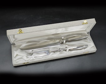 Vintage Silver Plated Carving Set French Boxed Serving Knife and Meat Fork