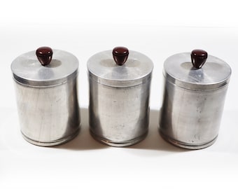 Vintage Aluminum Canisters, Industrial French Style Food Storage set