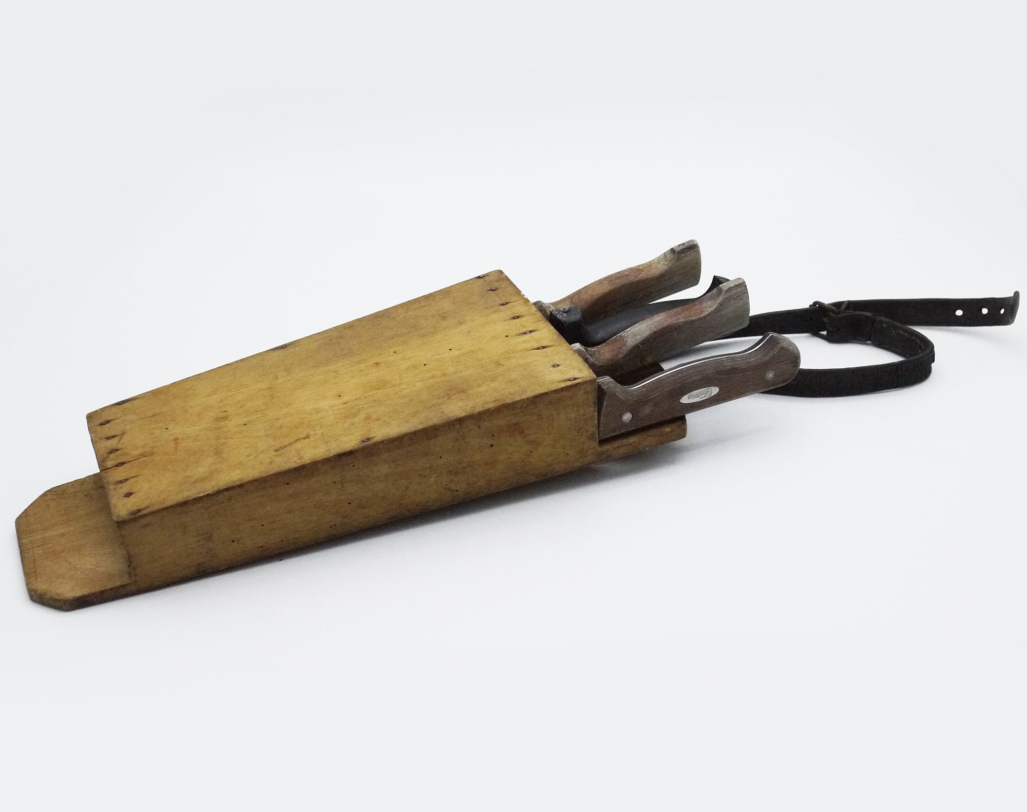 Antique Wooden Knife Block, French Chef Knives Belt, Butcher Scabbard