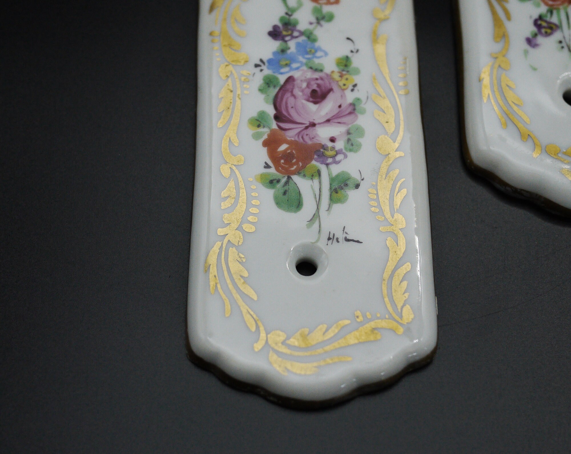 Vintage French Porcelain Door Finger Plates Set