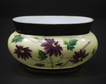 Antique French Opaline Glass Oval Planter Hand Painted Decorative Vase