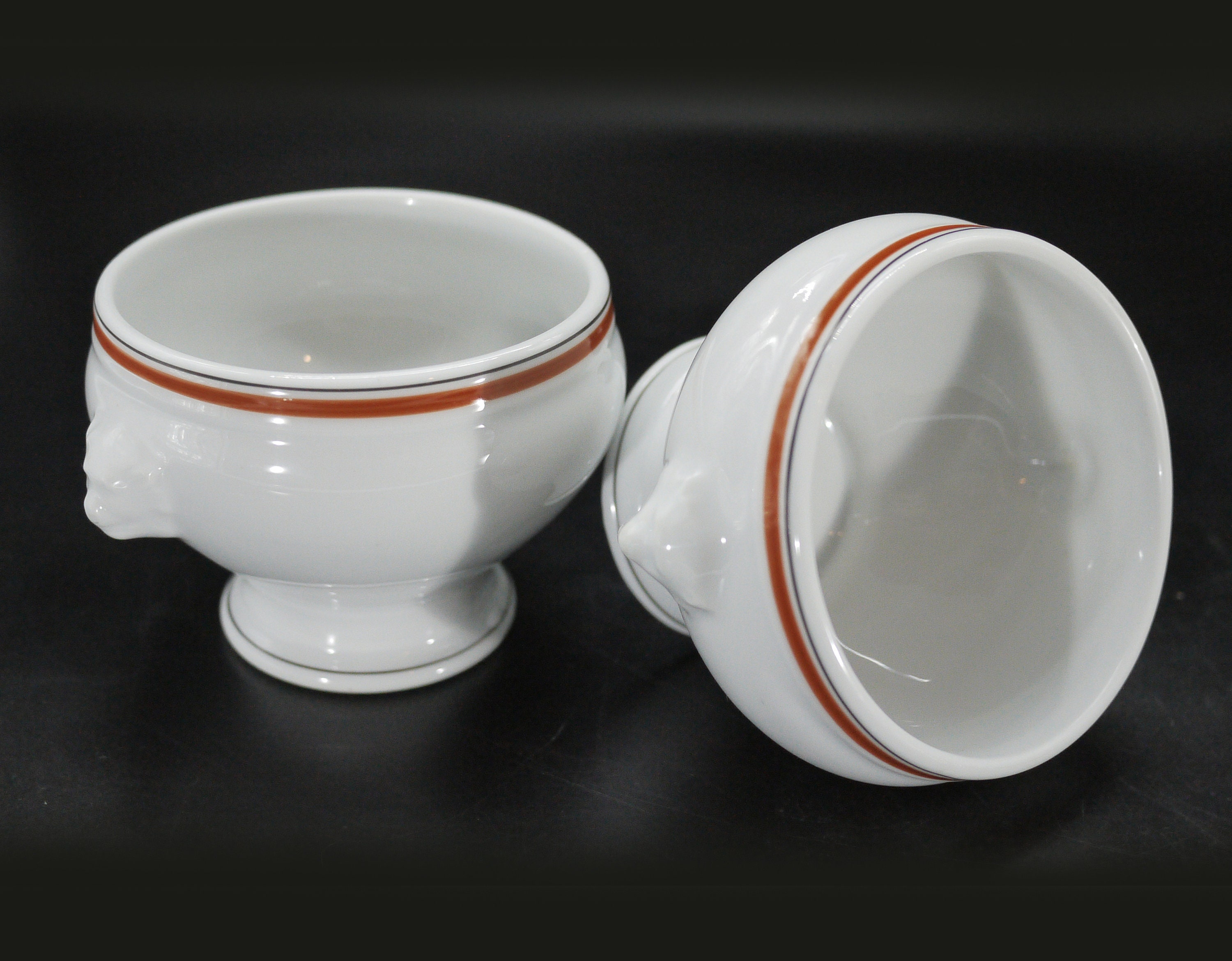 French Onion Soup Bowls set with Lion Heads by Porcelain D'Auteuil
