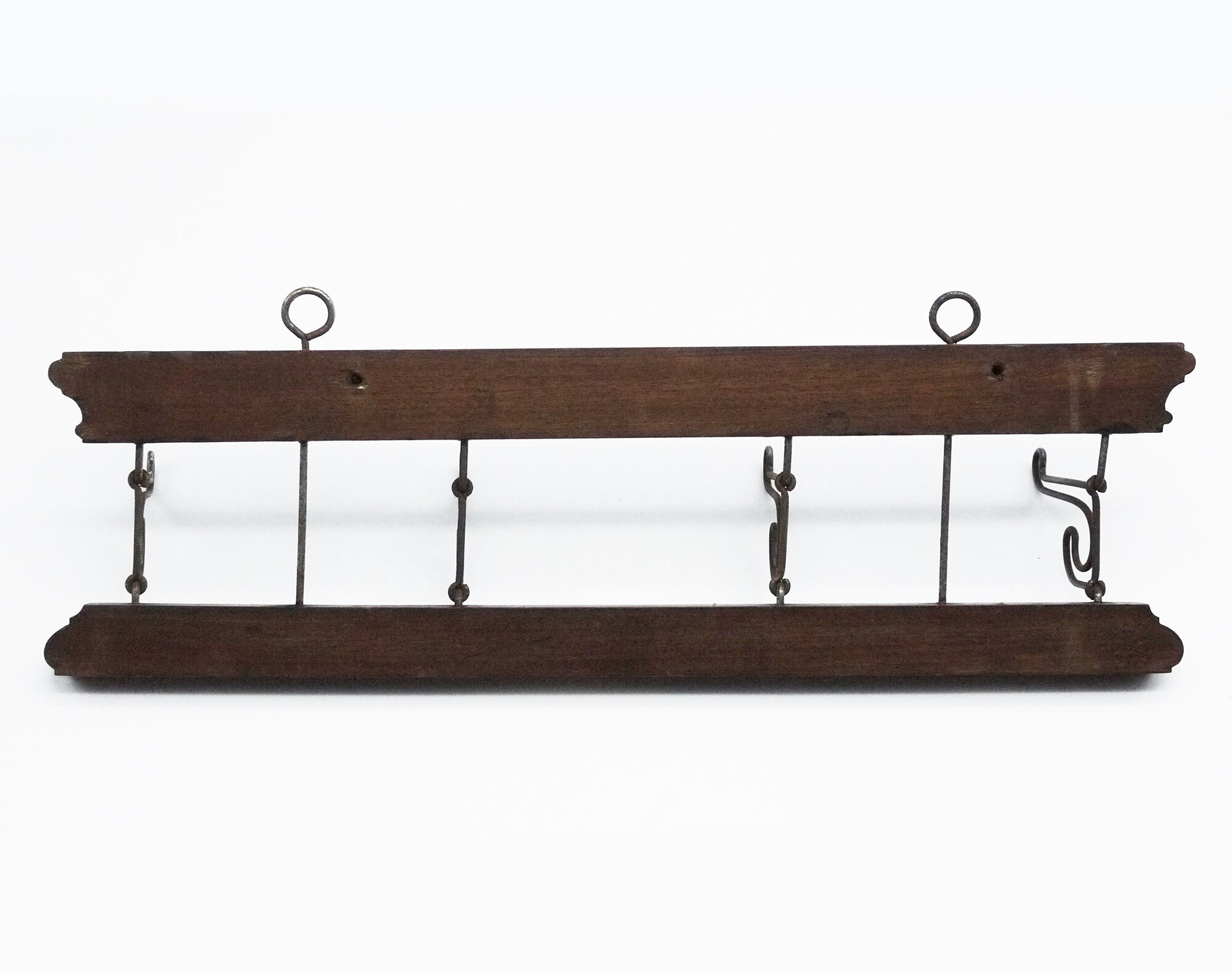 French Wood Coat Rack with Folding Hooks