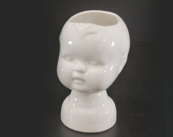 Vintage Ceramic Doll Head Vase, Kitchen Herb Planter