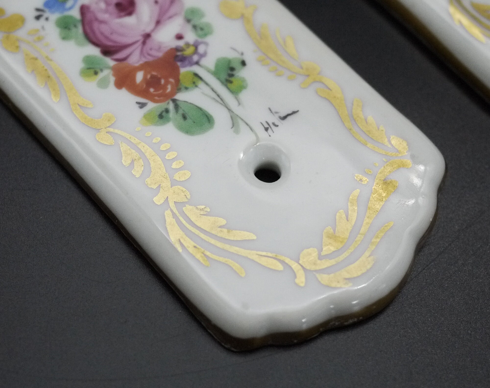 Vintage French Porcelain Door Finger Plates Set