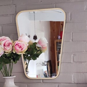 French Asymmetric Brass Wall Mirror, 1960s Rockabilly Decor image 1